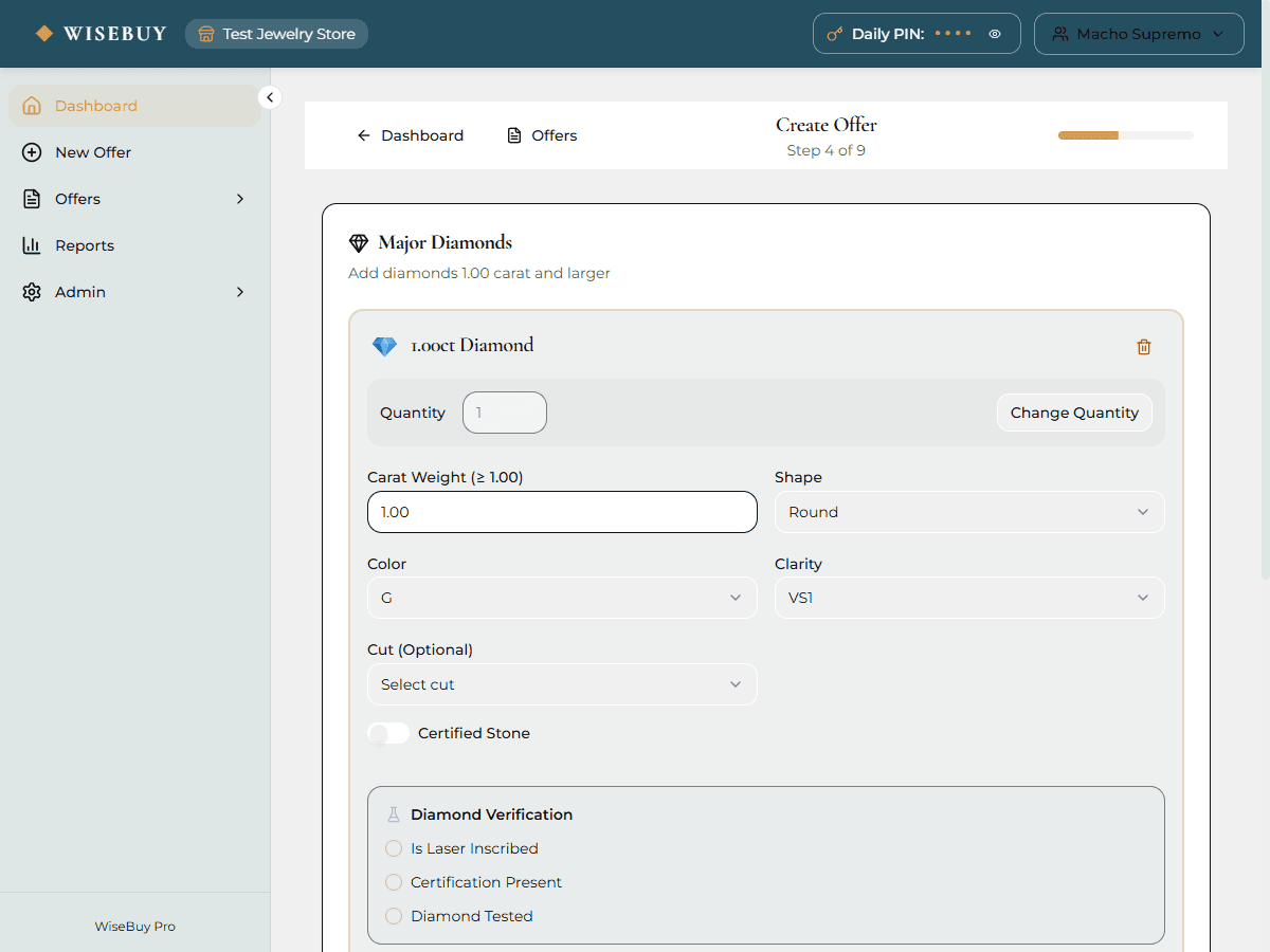 Diamond Pricing feature screenshot