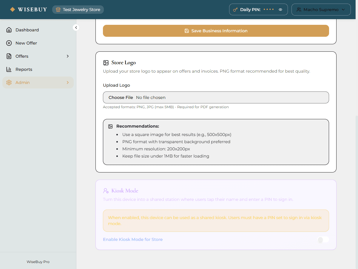 Kiosk Mode feature screenshot
