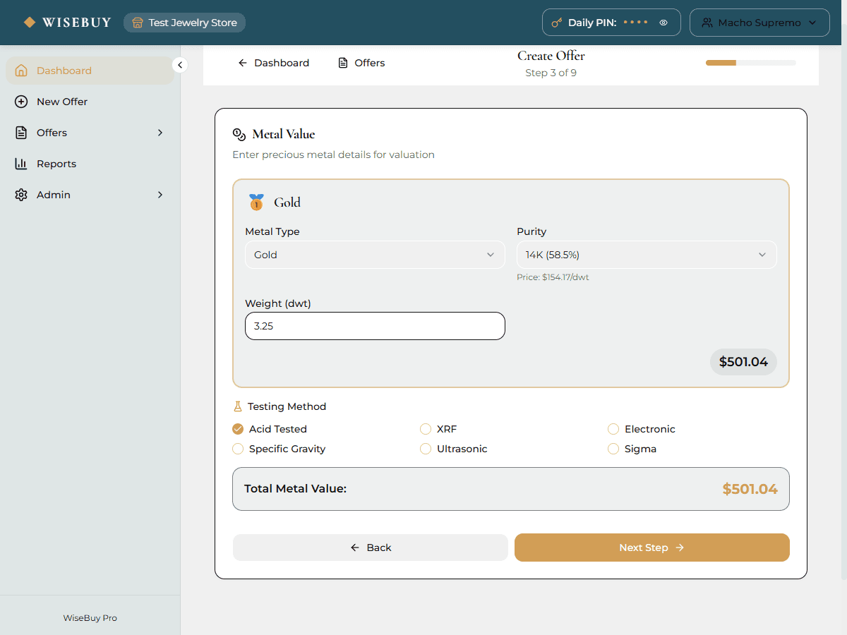Live Metal Pricing feature screenshot